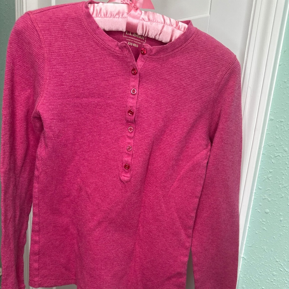 LL BEAN waffle knit Henley pink long sleeve XXS